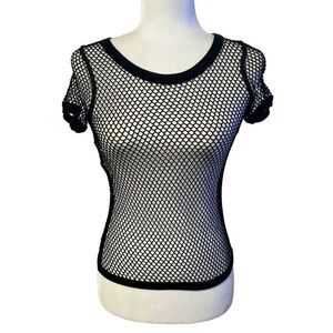 MOSCHINO BOUTIQUE Iconic ! New! NWT Black Open-Knit Short-Sleeve Top Small Sz 6